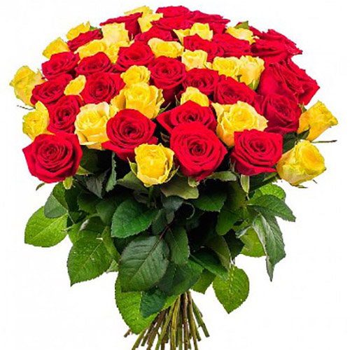 букет 51 роза красная и желтая