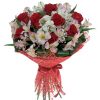 Букет "Коррида" красные розы и белые альстромерии фото